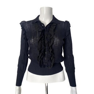 2003 CHANEL 03A Black Ruffle Long Sleeve Blouse Top FR-36